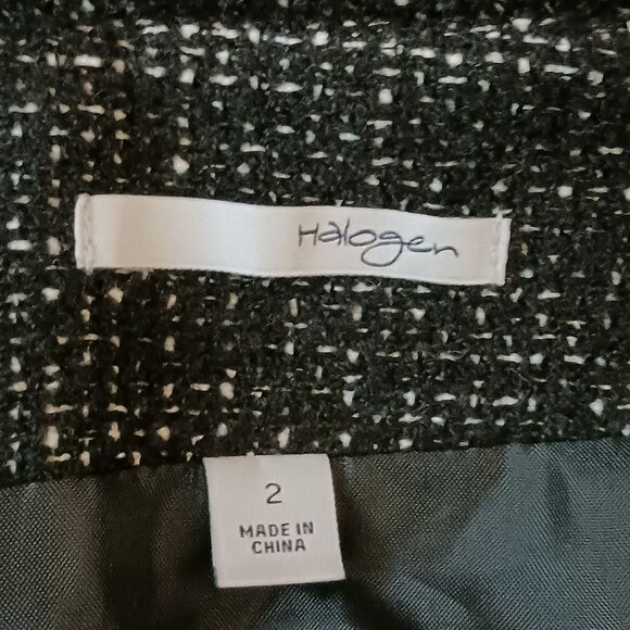 Halogen Black/White Tweed Wool Blend Mini Skirt, Size 2, Back Zipper - Picture 4 of 8